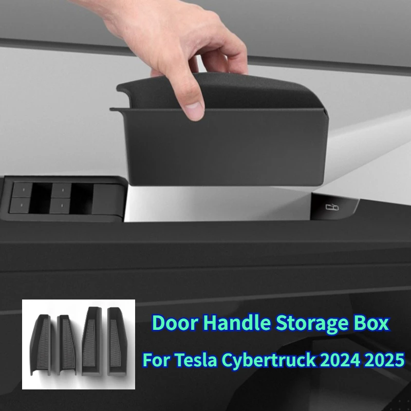 4PCS Car Door Handle Storage Box For Tesla Cybertruck 2024-2025 (Not 2026) Door Side Insert Tray Organizer Interior Accessories