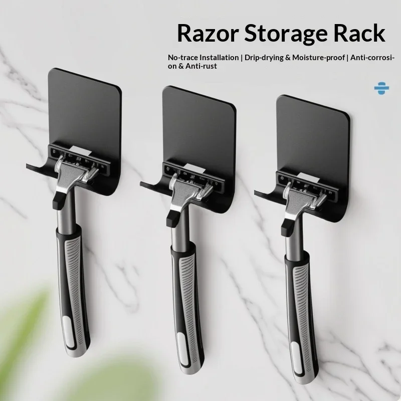 3pcs Punch‑Free Razor Holder Wall Mounted Shaver Storage Hook Waterproof Self‑Adhesive Razor Rack Bathroom Shaving Accessories
