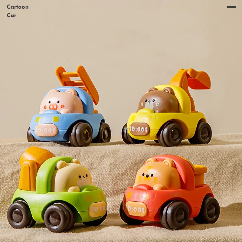 Carro inercial animal dos desenhos animados para meninos e meninas, carro de engenharia deslizante interativo para crianças, Baby Mini Press Go Toys, atacado