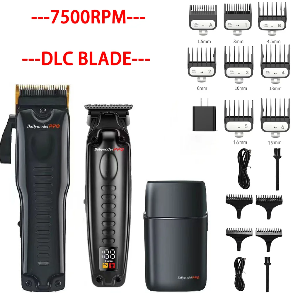 Babymodel PRO Men's Professional Barber Shop Hair Salon Hair Clipper Trimmer Shaver Set 7500RPM Powerful Motor DLC Alloy Blade