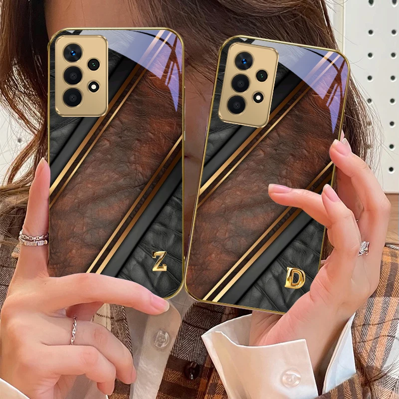 

Brilliant golden letters For Samsung A 01 52S A04 A05S A10 A12 13 22 23 24 36 42 M02 Note 10 20Ultra 8 9 Golden glass phone case