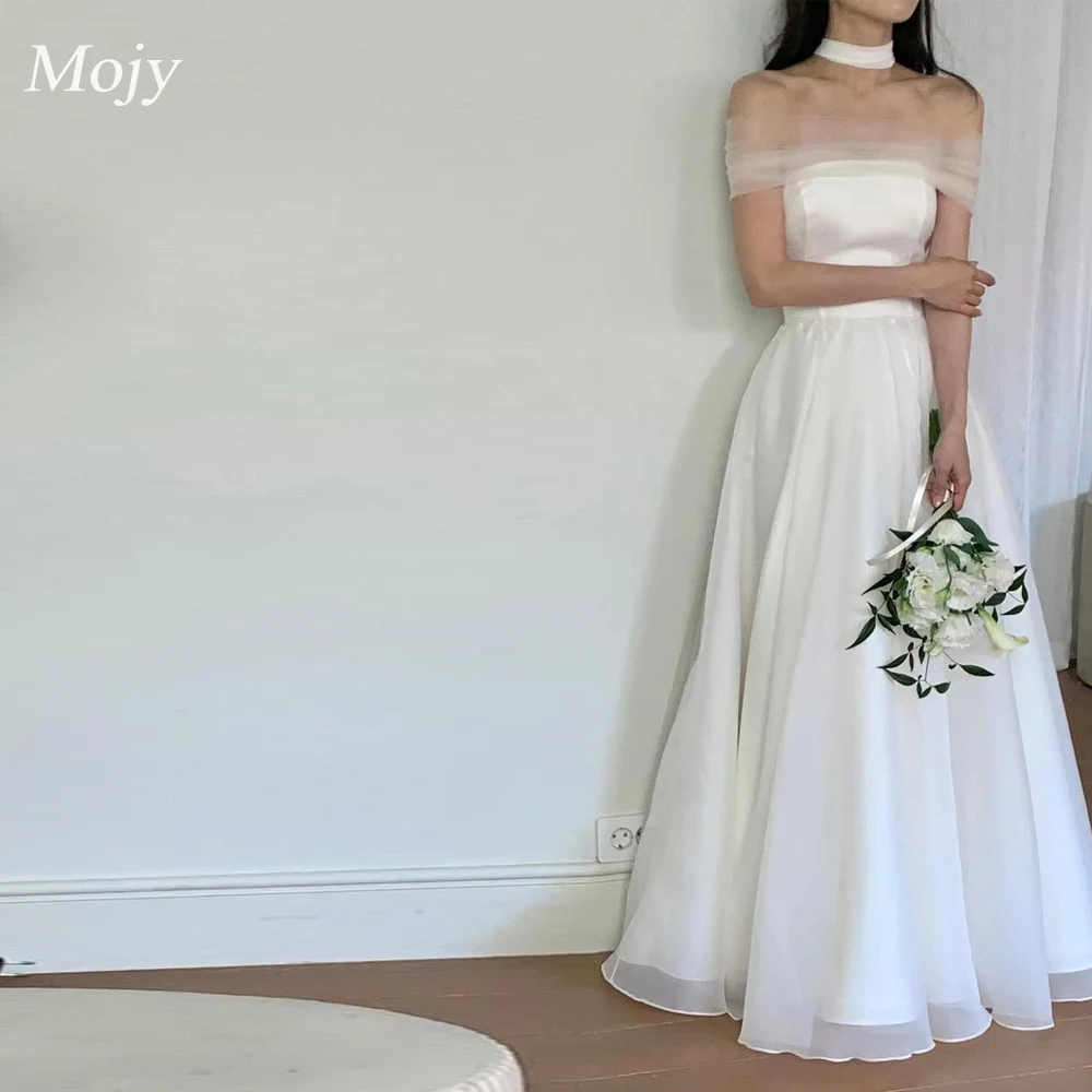 Mojy Black Party Dresses Korean Style A Line Simple Wedding Dresses Strapless Prom Dresses Corset Back Evening Dresses