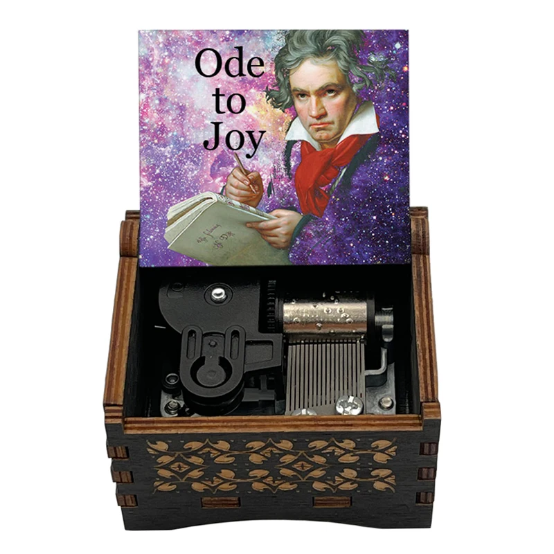 Famous Ode an die Freude Music Box Ode to Joy Black Wooden 18 Tones Mechanical Handmade Ornament Friends Family Birthday Gift