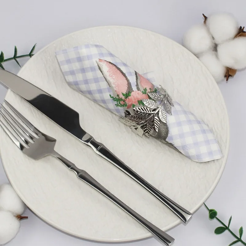 20pcs Pastel Bunny Floral Paper Napkins - 25x25cm 2-Ply Soft, Square Placemats with Grey Rabbit, Pink Flowers