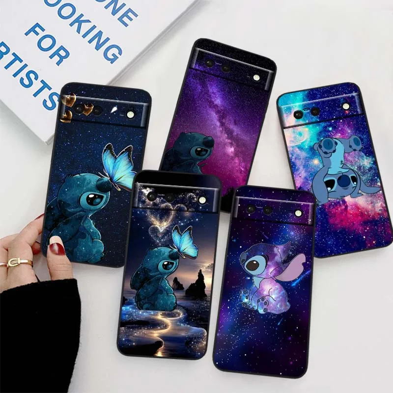 

Disney Stitch Luminous Art For Google Pixel 9a 9 8A 8 7 7A 6 6A Pro XL 2024 5G Black Soft TPU Silicone Cover Phone Case
