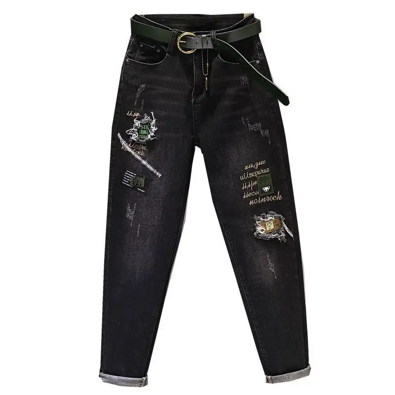 high quality 2025 New Embroidery Trendy Jeans Elastic Loose Small Foot Fashion Thin Harlan Cowboy Cargo Pants Men low rise jeans