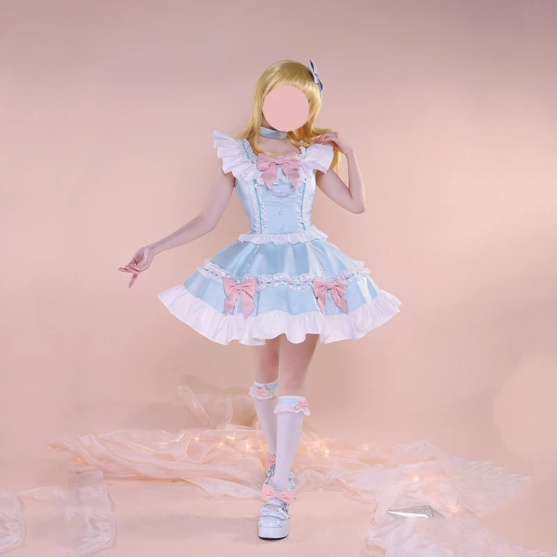 New The Anime Aikatsu cos Hoshimiya Ichigo cosplay Angel Honey Ice Blue Ribbon dress Female costume suit