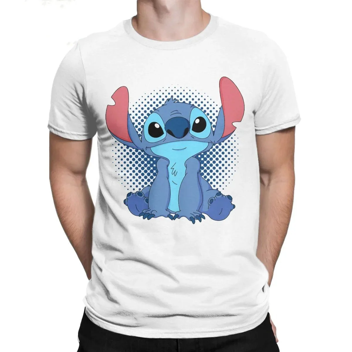 Stitch And Lilo Men T Shirt Cartoons Cute Vintage Tees Short Sleeve Round Neck T-Shirts Cotton 4XL  Clothes