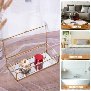 1/2 PCs Glasschmuckschachtel Rechteckige goldene Vintage -Schmuck Organizer Ecklace Eckling Armbänder Aufbewahrung 11 Hauptverkäufe Goldener Jahrgang - №5