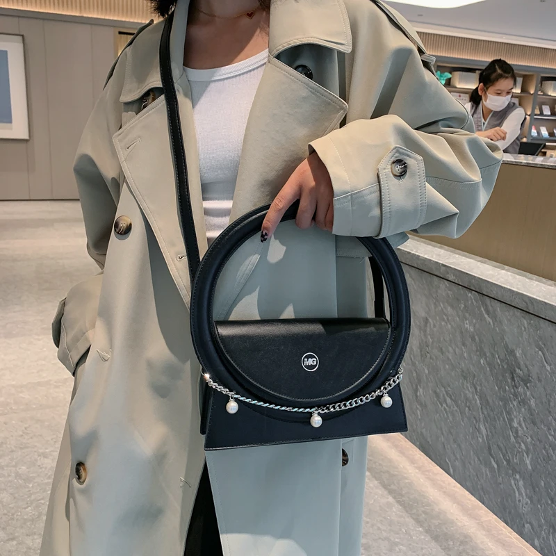 Round Handle Tote Bag For Women 2022 Winter Simple Handbag Armpit Bag French Style Design Pu Leather Satchel Shoulder Bag Flap