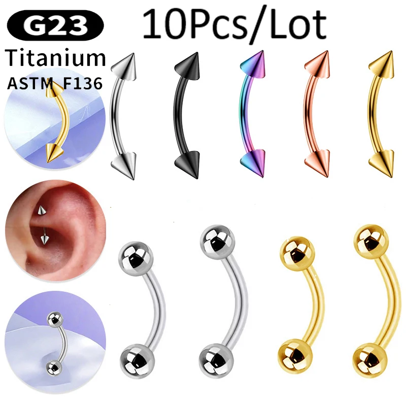 

10Pcs G23 Titanium Piercing 16G Eyebrow Stud Nose Lip Curved Barbell Banana Eyebrow Ring Cartilage Tragus Stud Piercing Jewelry
