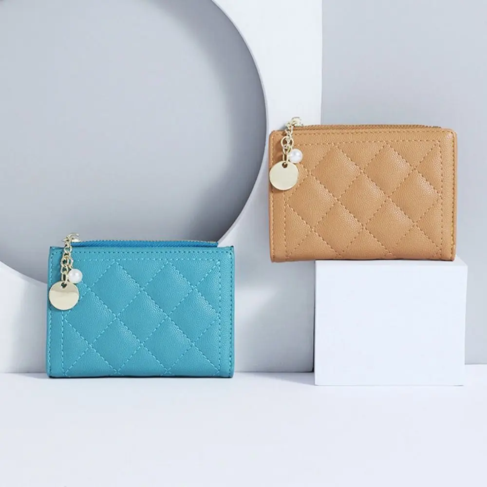 

Mini Zipper PU Leather Card Bag Card Pocket Korean Style Lattice Card Holder Clutch Bag Multi-card Slot Wallet Female