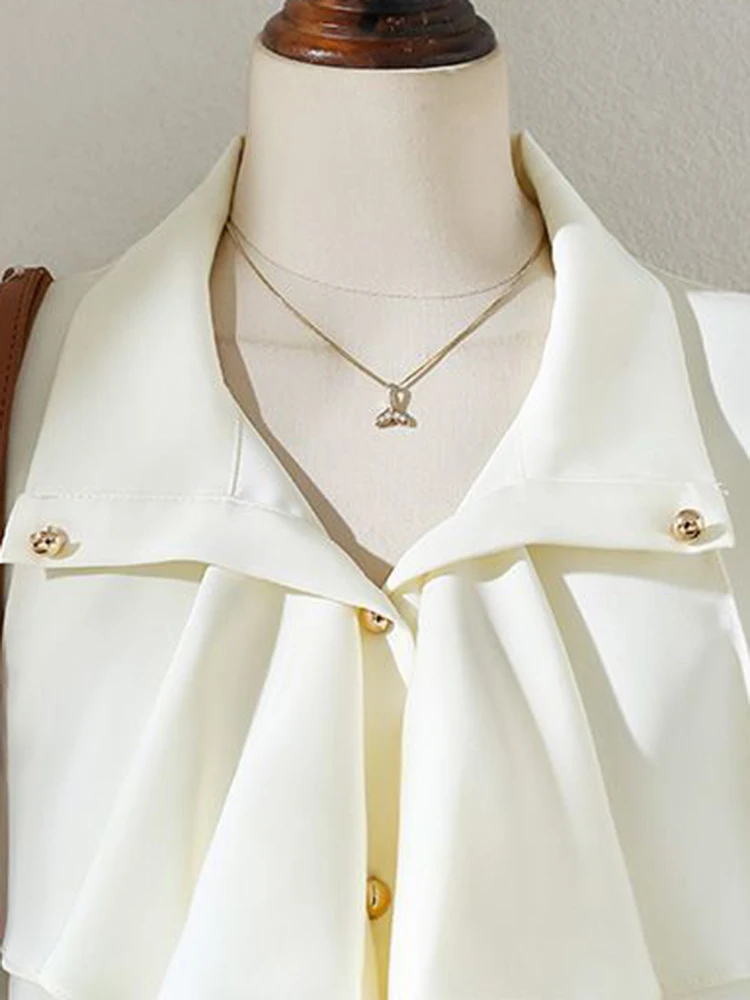 Eleganckie koszule damskie na jesień, szykowne bluzki z guzikami, falbankami, rozkloszowanymi rękawami, luźne, modne, morelowe, codzienne, do biura, delikatne topy.