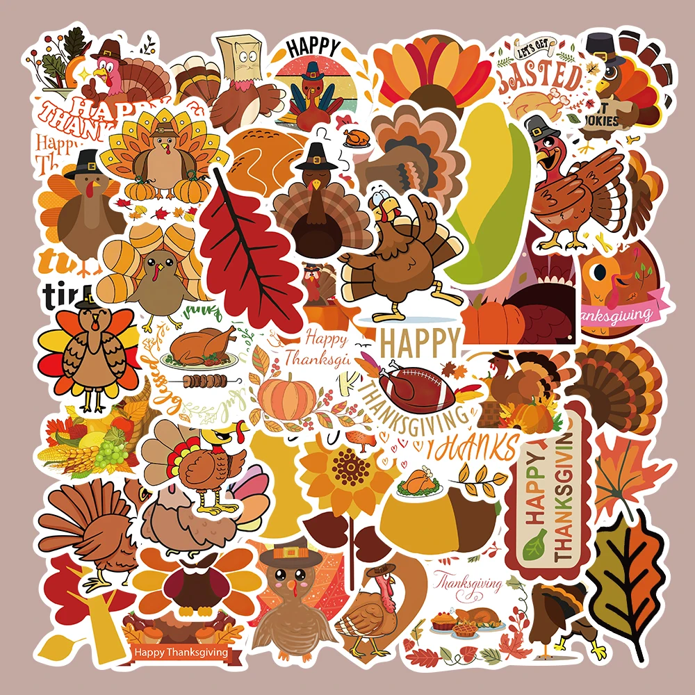 50 шт., наклейки на День Благодарения, мультяшные наклейки, кленовый лист, граффити, наклейки, сделай сам, чемодан, ноутбук, телефон, гитара