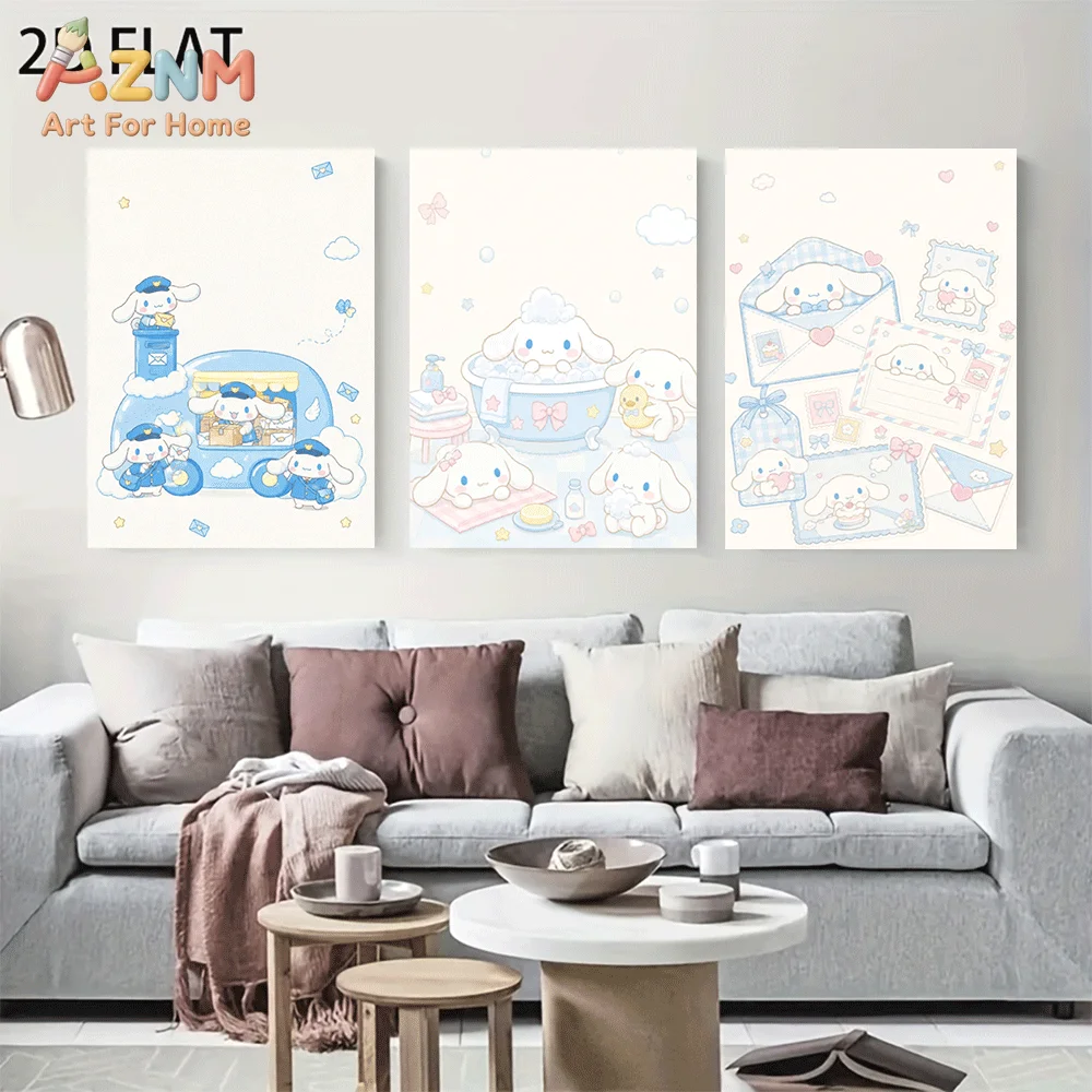 AZNM Cinnamoroll Canvas Wall Art Unframed Cute Cartoon Print Poster Post Office Mailbox Bath Tub Rubber Duck Envelope Stamp Bow