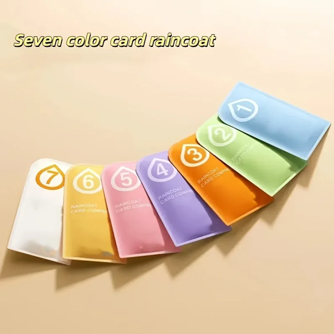 2pcs seven color card raincoat with compressed and portable zipper design, thickened and suitable for outdoor travel, mountainee