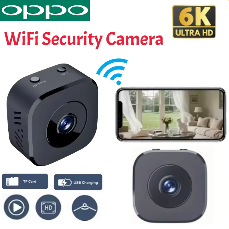 كاميرا أمان صغيرة OPPO 6K FullHD واي فاي مراقبة مع كاميرا مراقبة للرؤية الليلية بالأشعة تحت الحمراء لكشف الحركة الصوتية ثنائية الاتجاه
