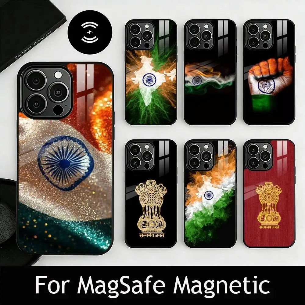 

I-Indian N-National Emble Flag Phone Case For iPhone17,16,15,14,13,12,11 Plus,Pro Magnetic For Magsafe Wireless Charging