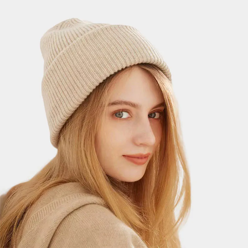 

Cashmere blended knitting beanies for women vintage knitted warm woolen hat skullies Unisex brimless 2023 Winter caps for men