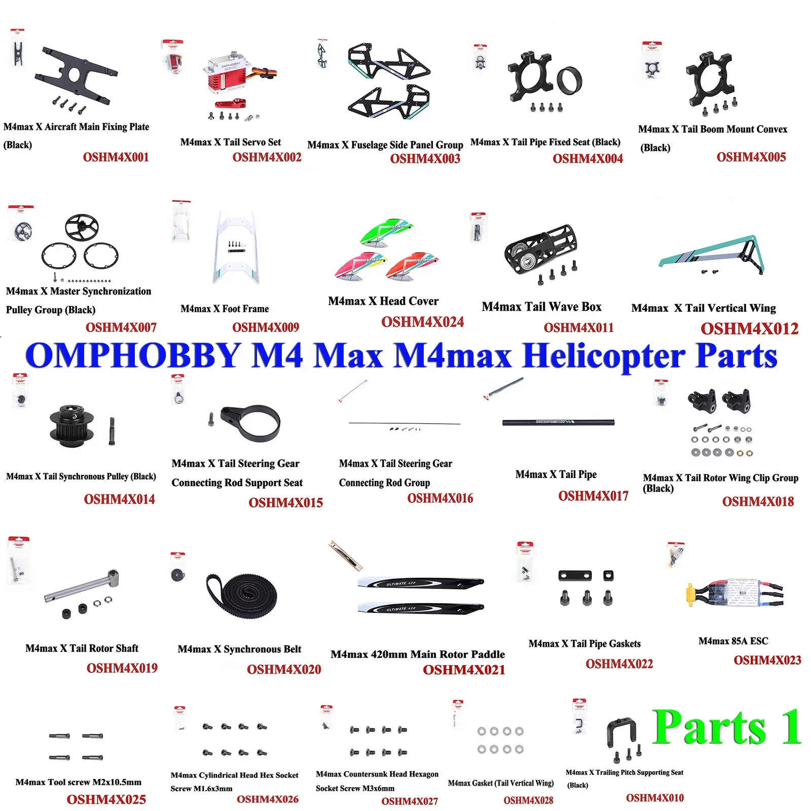 

OMPHOBBY M4 Max M4max RC Helicopter Spare Parts 1 85A ESC Head Cover Tail Vertical Wing Main Rotor Paddle Servo Gear Foot Frame
