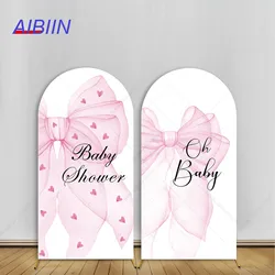 Pink Bow Oh Baby Arch Backdrop Cover Butterfly Bow Girl Baby Shower Party Decor Maternity Portrait Photography Background