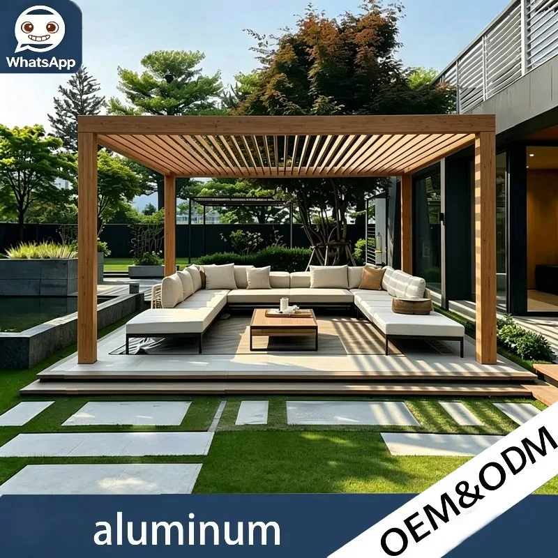 Customizable Waterproof Aluminum Outdoor Pergola Gazebo Adjustable Louver Roof With LED Lighting For Backyard Garden Outdoor