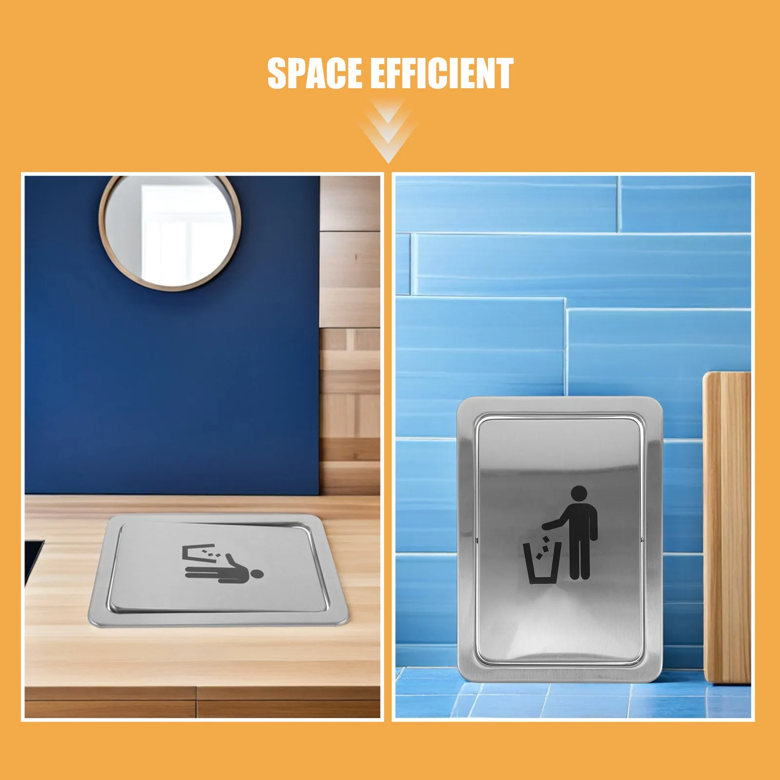 Embedded Stainless Steel Trash Lid Recessed Countertop Swing Flap Cover with Symbol Sign Odor Blocking for Kitchen Garbage Bin