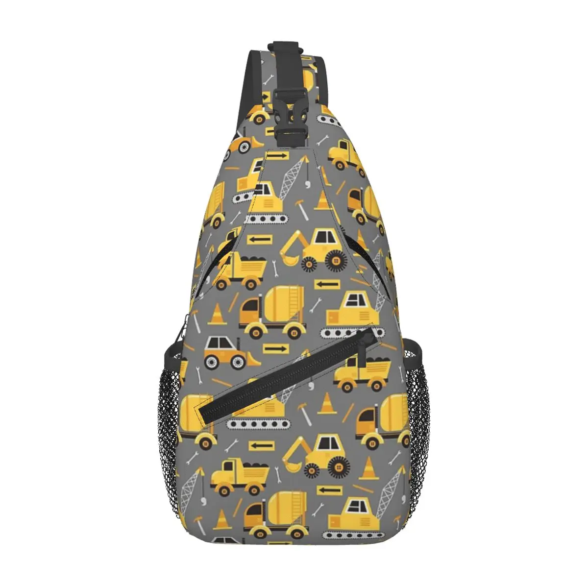 Construction Trucks On Gray Sling Backpack Sling Bag Hiking Travel Chest Bag Daypack Men Crossbody Backpack Shoulder Bag Pouch