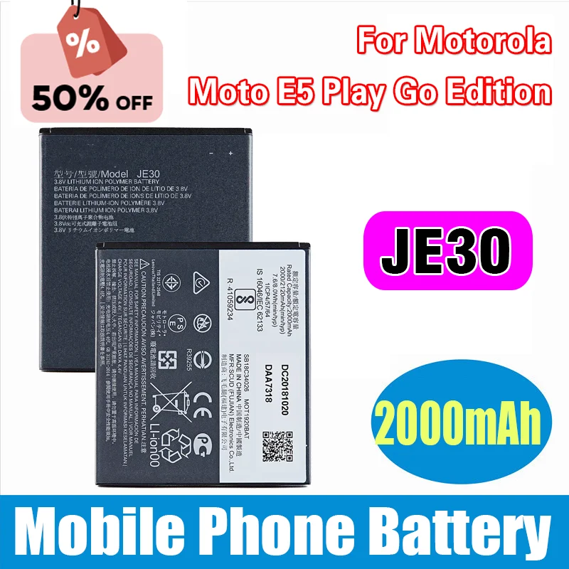 

Высококачественный аккумулятор JE30 2000 мАч для Motorola Moto E5 Play Go Edition, аккумуляторы для мобильных телефонов