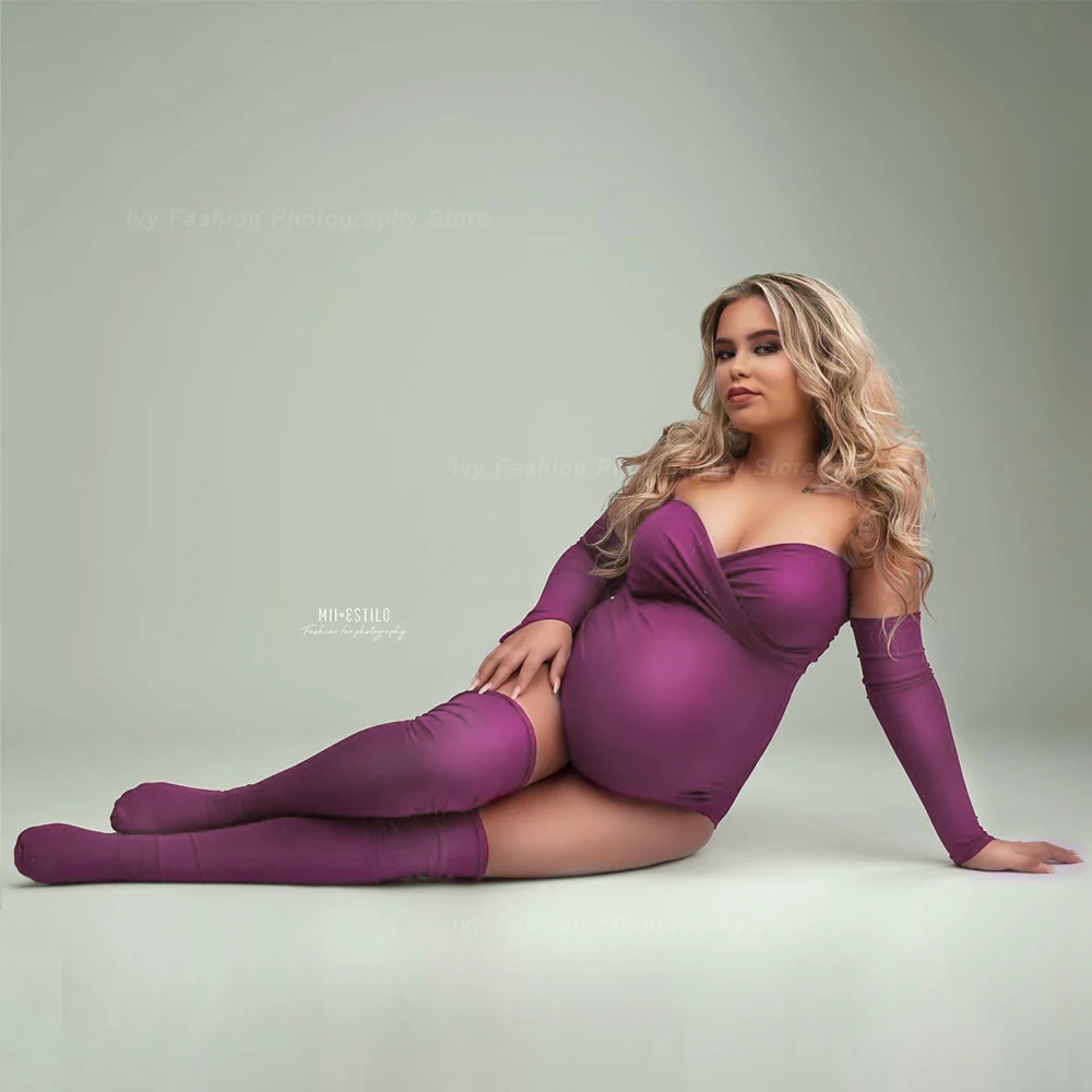 Maternidade Fotografia Props Bodysuit Strapless tecido elástico tamanho grande Photo Shoot Fotografia Macacão Para As Mulheres Gravidez