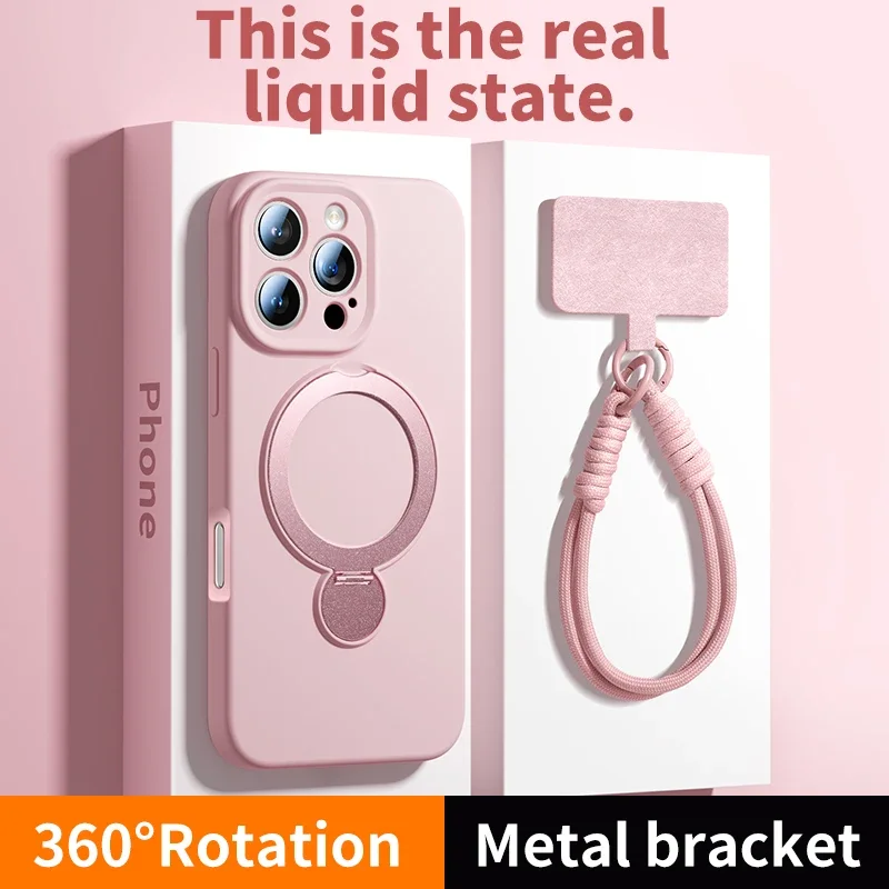 

Жидкий силиконовый чехол с магнитным кронштейном для iPhone 16, 17, Air, 15, 14, 13, Pro Max Magsafe с подвесной веревкой, защитный чехол