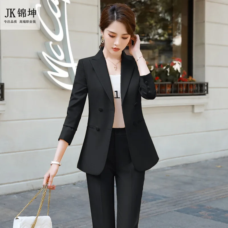 YellowProfessional Suit Set for Women 2023 Autumn/Winter Korean Version High end Fashion Temperament Interview Sales Formal Suit