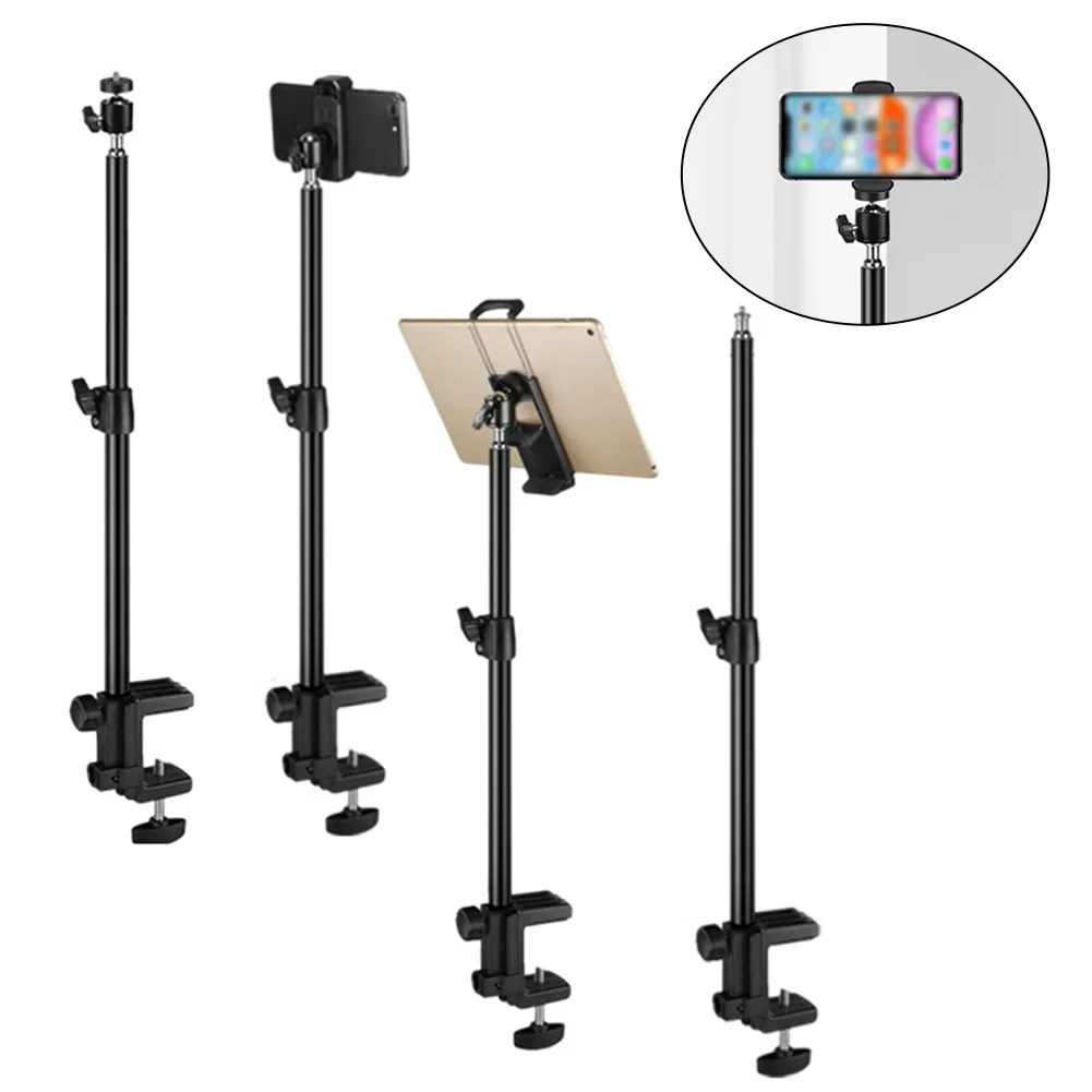 For Live Streaming Camera Clamp Stand Phone Holder Stand 360-degree Rotation Adjustable Height 32-52cm Scratch-resistant Pad