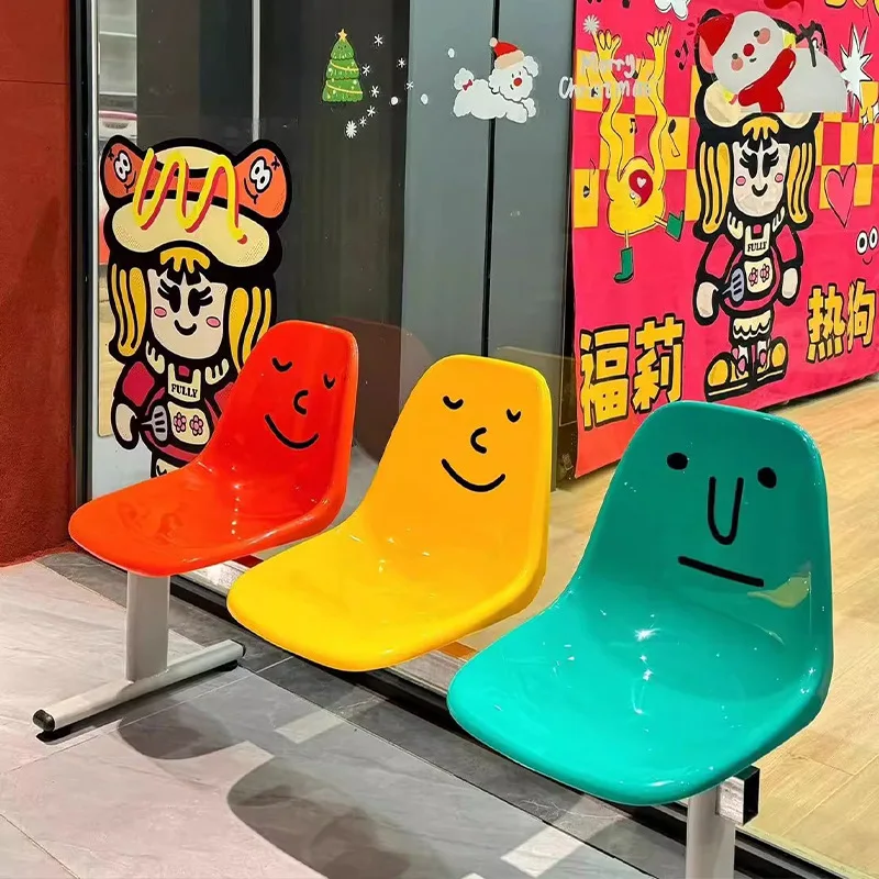 Leisure seat row chair three-person temporary seat shopping mall store can match color smiley face sticker plastic matte