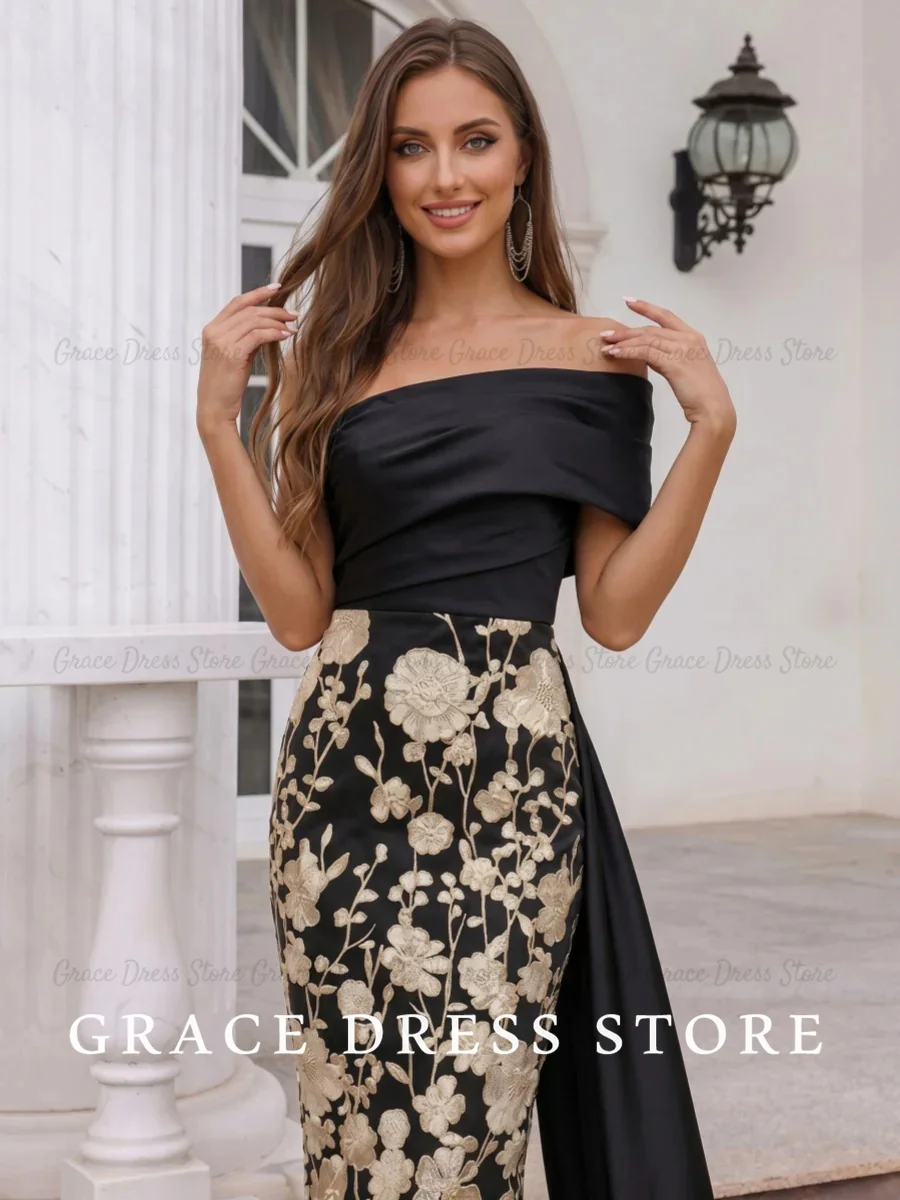 Grace Women's Wedding Party Off-the-Shoulder Sleeveless Mother of the Bride Dress Mermaid Sweep Train Cocktail Dress Customized