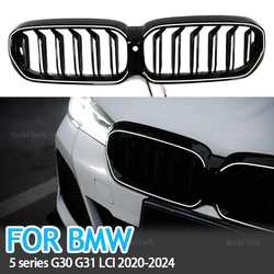 LED New Look Car Grille Grill Front Kidney Glossy 2 Line Double Slat For BMW 5 Series G30 G38 G31 Facelift LCI 2020-2023