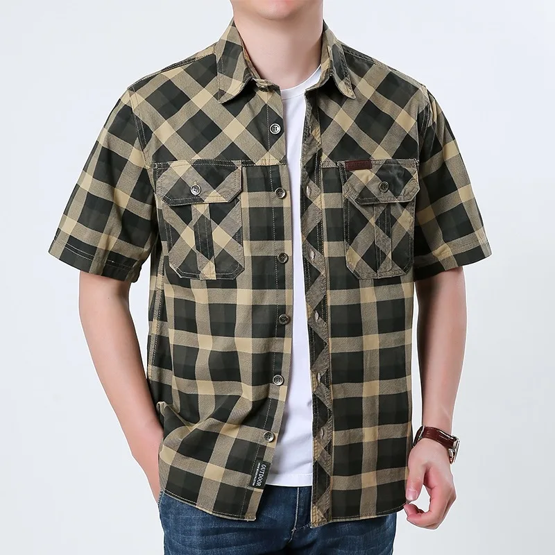 

Men's 2026 Summer Cotton Short-sleeved Shirt Multi-bag Casual Loose Shirt Thin