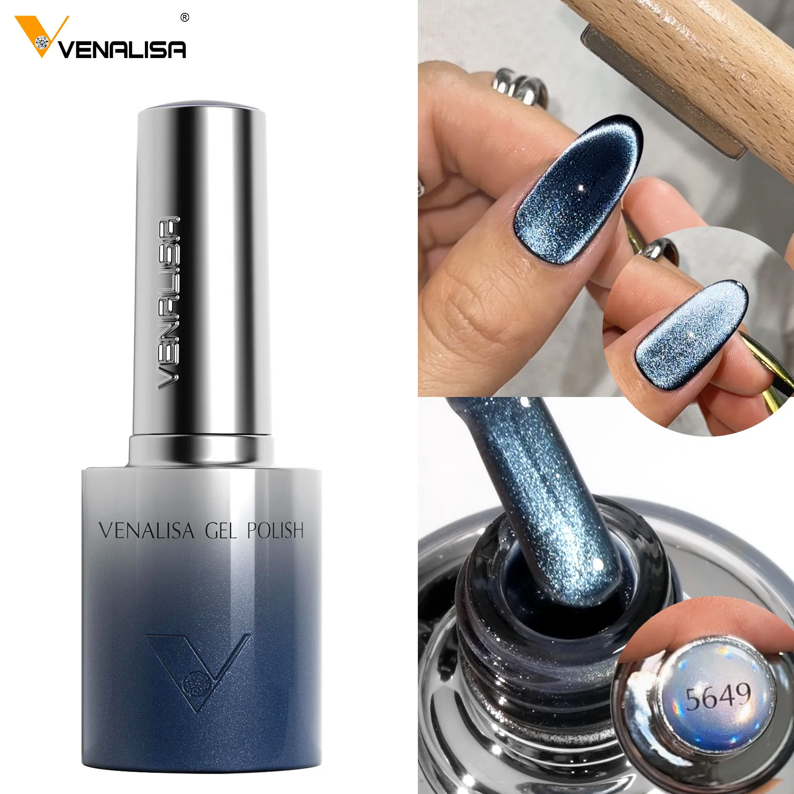 1 Stück Venalisa 10 ml Nagelgel-Nagellack, Rundpinsel, HEMA-FREI, TPO-FREI, Soak Off Sparkle Cat Eye Gel-Lack, weiche Textur, Gel-Lack