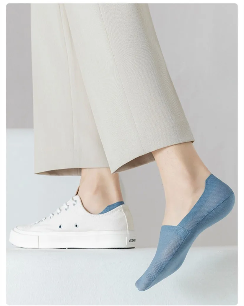 Man Breathable Invisible No Show Male Ice Silk Ankle Sock Slippers Summer Hollow Out Mesh Thin Anti-slip Low Cut Boat Socks