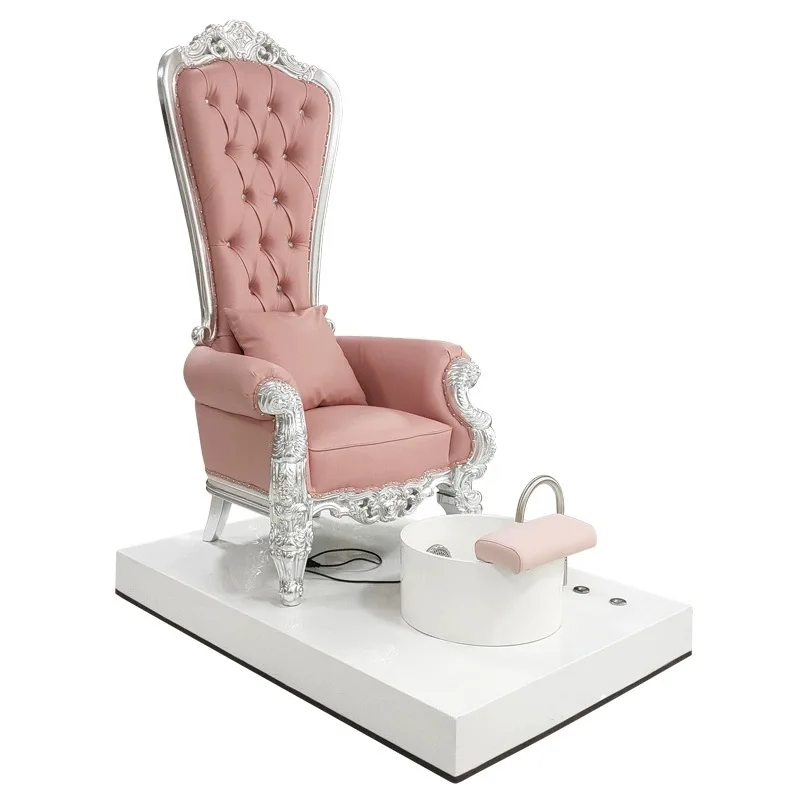 High-grade European vintage high back foot bath Queen chair Beauty nail spa foot bath glass steel basin