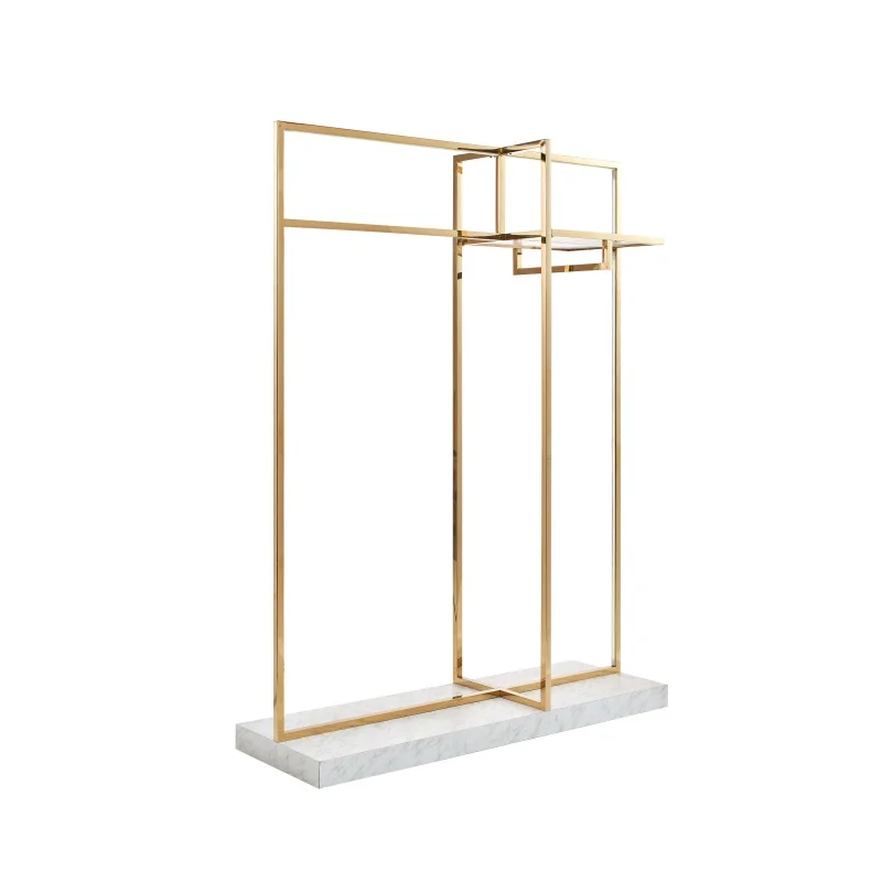 custom，Clothes Store Design Window Showcase Fixture Display Stand Rack Rose Gold Floor Standing Display Unit Clothing Store LED