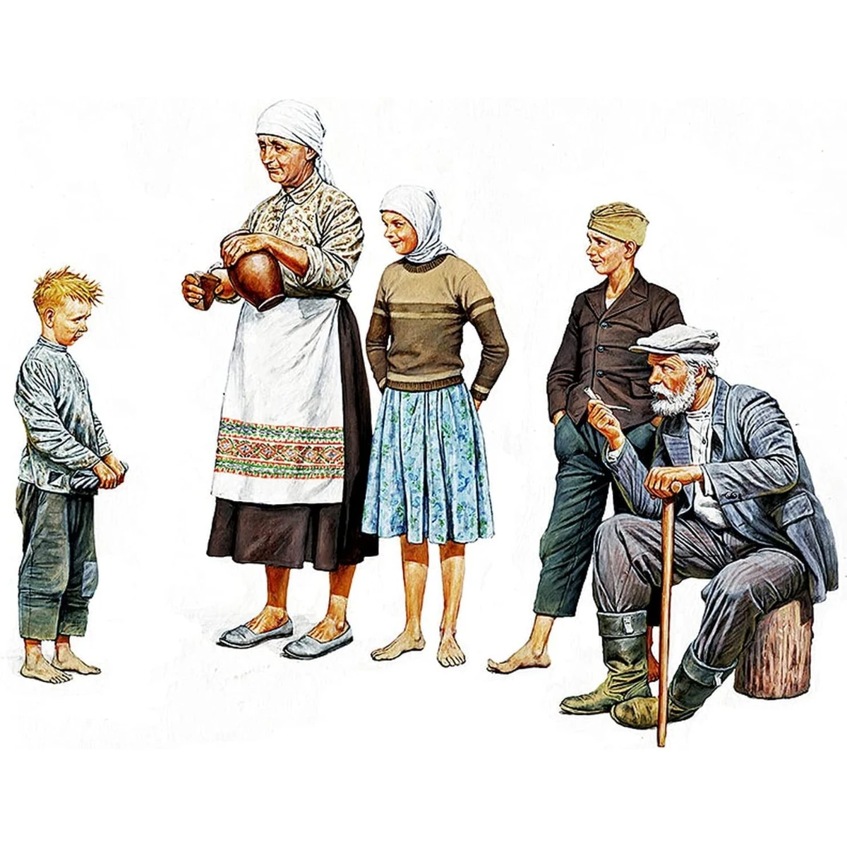 1/35 Resin unpainted model kit, Eastern European three children and elderly couple (5 persons) unassembled and unpainted GK,872R