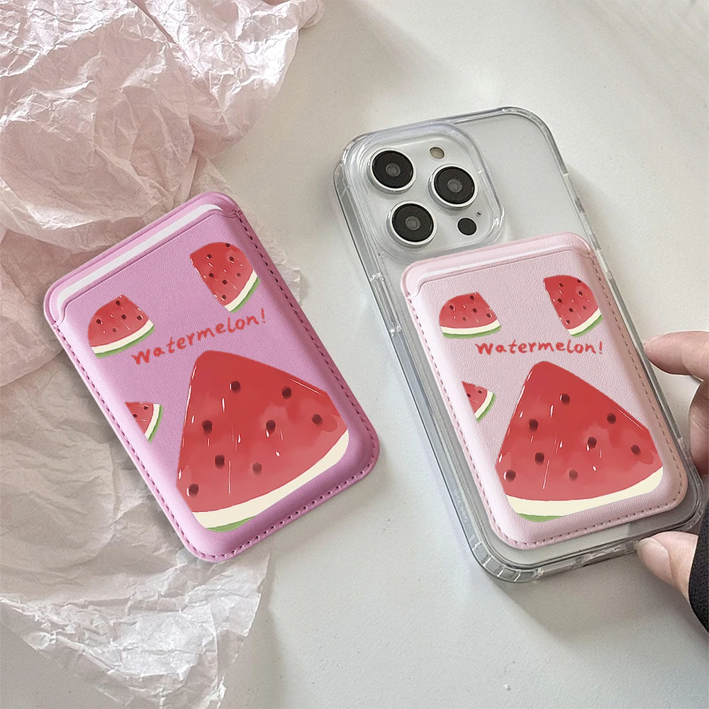 

Aesthetic Summer Fruit Watermelon Leather Phone Card Wallet For Magsafe Slim Back Pocket Case Shockproof Durable Stylish Design