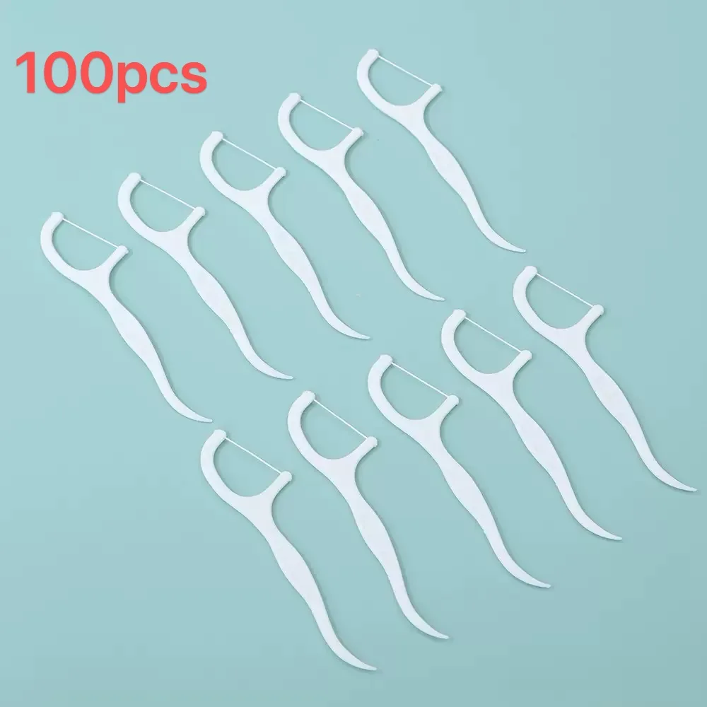 

100pcs/2box Dental floss picks with ultrafine flat threads,easily remove debris and tartar,clean dental plaque,no swell and pain