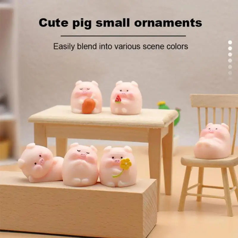 1PC Lovely Resin Pig Micro Landscaping Cartoon Miniatures Mini Figurines DIY Resin Small Ornaments Home Decoration Crafts