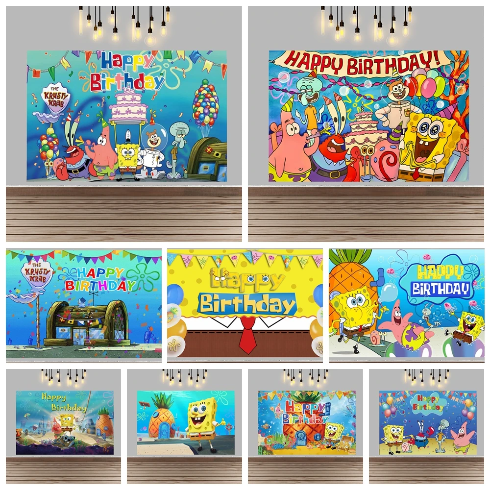 

SpongeBob SquarePants Kids Birthday Party Backdrop Pineapple House Baby Shower Photography Studio Wall Decor Background Banner