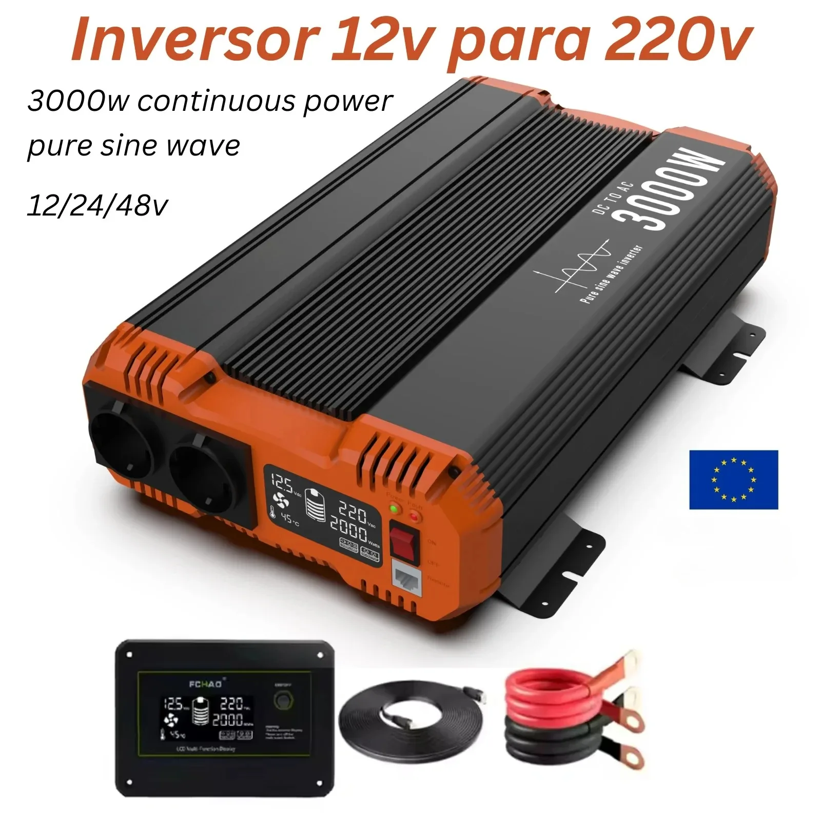Onduleur à onde sinusoïdale Pure 3000W DC 12V 24V 48V à AC 220V 230V 50Hz, convertisseur de puissance pour Camping à domicile et camping-car
