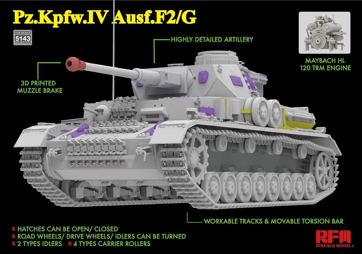 

Комплект модели танка Ryefield RM-5143 1/35 Pz. КППВ. IV Ауф. F2/G, No 4 F2/G (с 3D-печатью) комплект военной модели «сделай сам»