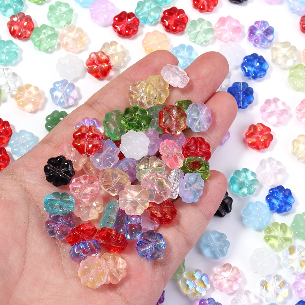 50Pcs/Lot 10mm Colored Four-leaf Clover Shape Beads for Jewelry Making Loose Spacer Glass Bead DIY Bracelet Necklace Accessories - view 2