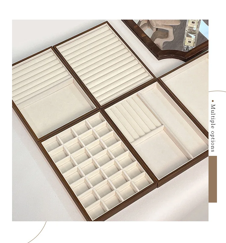 High-end Walnut Pattern Jewelry Tray Large Capacity Multi-grid Ring Necklace Stud Earrings Jewelry Storage Display Tray
